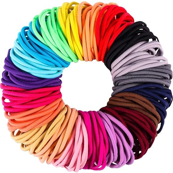200 Pack No-metal Hair Elastics Hair Ties Ponytail Holders Hair Bands (4 mm, Multicolor) | Amazon (US)