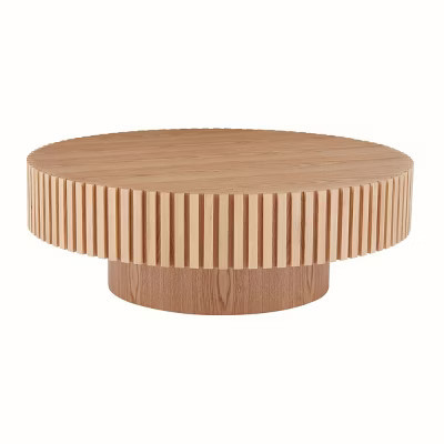 39.37" Modern Round Coffee Table for Living Room, MDF Wood Handcrafted Drum Table with Natural Finish - Panipeachy | Target