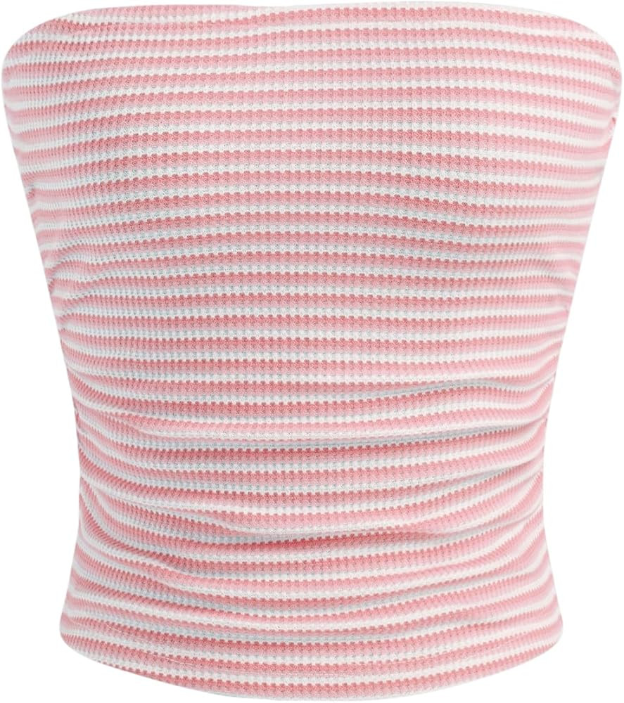 CIDER Striped Tube Crop Tops for Women Y2K Sleeveless Casual Strapless Going Out Tops Summer Tren... | Amazon (US)