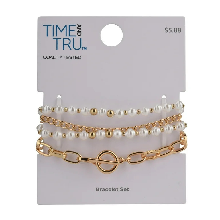 Gold Acrylic Pearl Chain Bracelet - Walmart.com | Walmart (US)