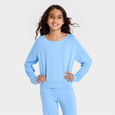 Girls' Modal French Terry Open Neck Pullover - All in Motion™ Blue XL | Target