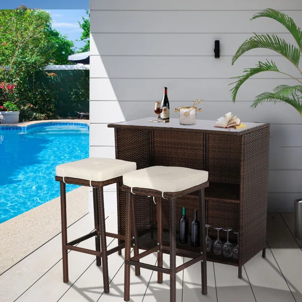 Latitude Run® Bar Set with Wicker Frame Outer Material | Wayfair North America