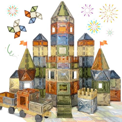 BOLORBT 100PCS Magnetic Tiles Montessori Toys Magnetic Blocks Kids Games STEM Classroom Educational Learning Sensory Magnet Natural Toy for Toddler Boys Girls 3+ Year Old with 2 Cars | Amazon (US)