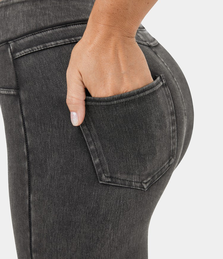 Women's High Waisted Back Side Pocket Stretchy Knit Denim Casual Leggings - HALARA | HALARA