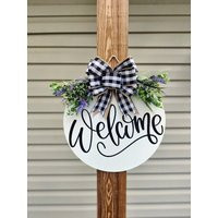 Front Door Spring Decor | Welcome Lavender Wreath Hanger Housewarming Gift Farmhouse Floral | Etsy (US)