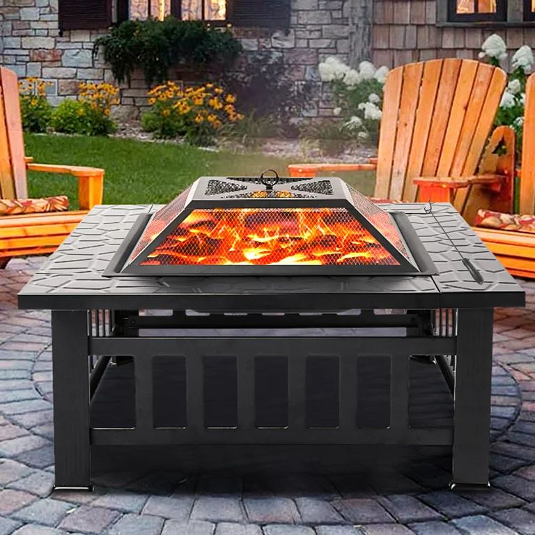 Fire Pits for Outside, 32" Wood Burning Fire Pit Tables with Screen Lid, Poker, BBQ Net and Cover... | Walmart (US)