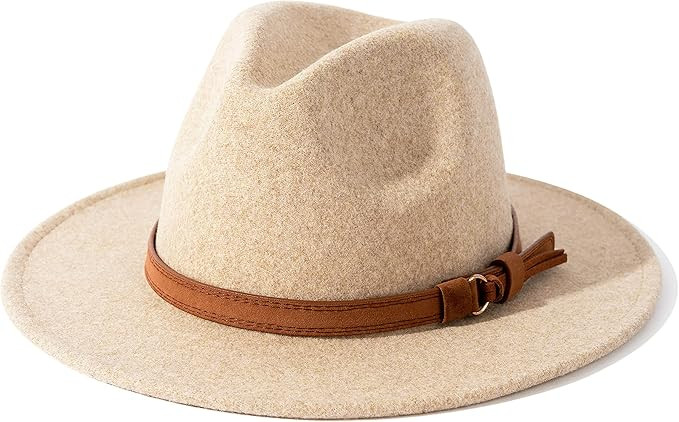 Lisianthus Womens Classic Wool Fedora with Belt Buckle Wide Brim Panama Hat | Amazon (US)