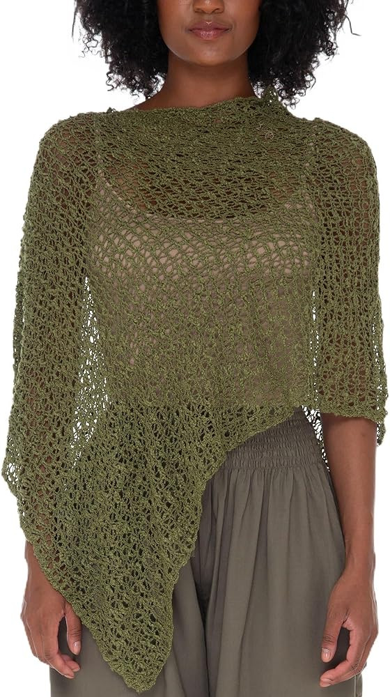 SHU-SHI Summer Ponchos For Women Lightweight Sheer Popcorn Knit Sweater Cape Pullover | Amazon (US)