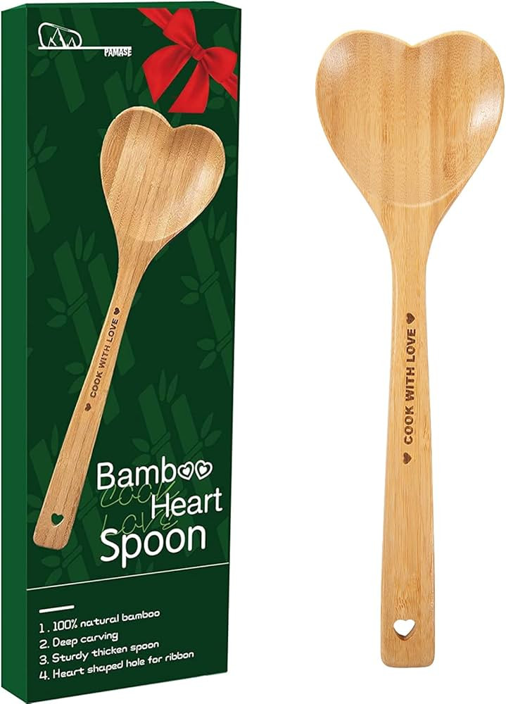 Wooden Heart Spoons - Heart Shaped Spoon Kitchenware for Cooking with Love, Unique Gifts Bamboo Stir | Amazon (US)