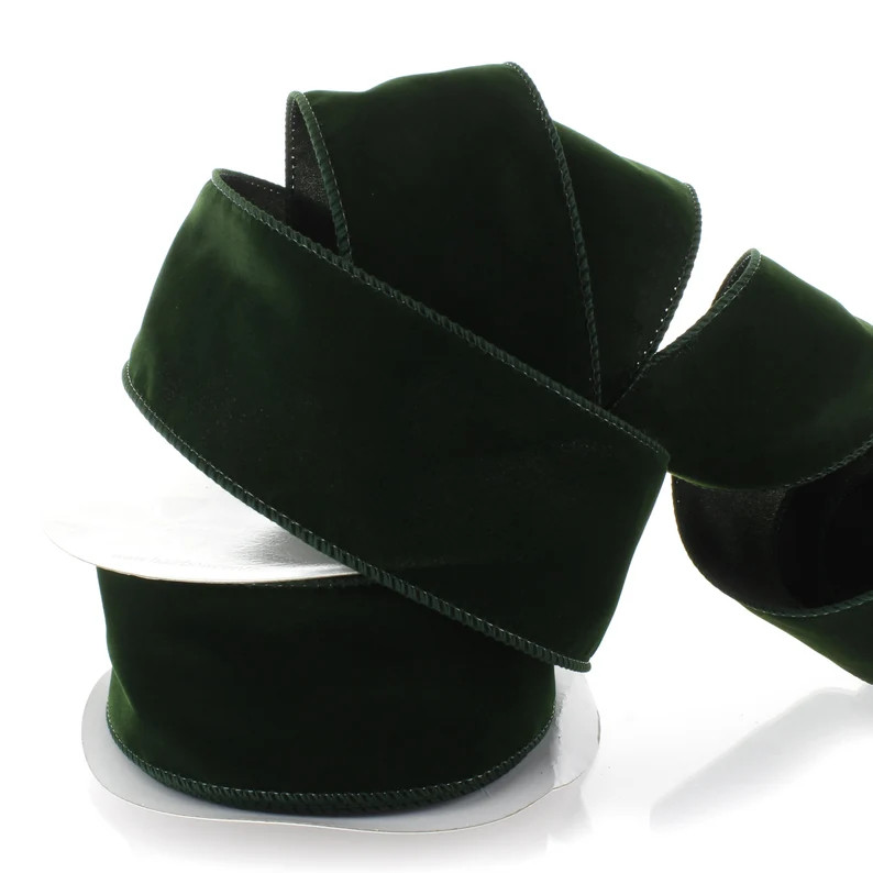 Hunter Green Wired Suede Velvet Ribbon Wedding Rustic Country Winter Christmas Fall 1.5 or 2.5 in... | Etsy (Global)