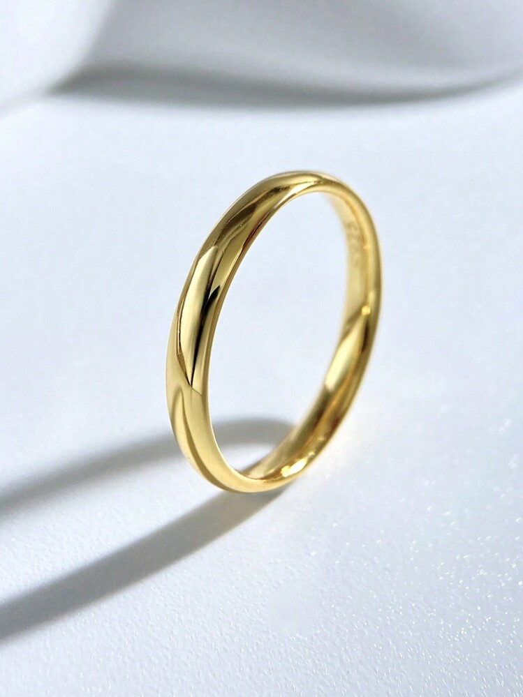 1Pc Simple S925 Sterling Silver Plain Gold Ring Fine Jewelry Gift For Women | SHEIN
