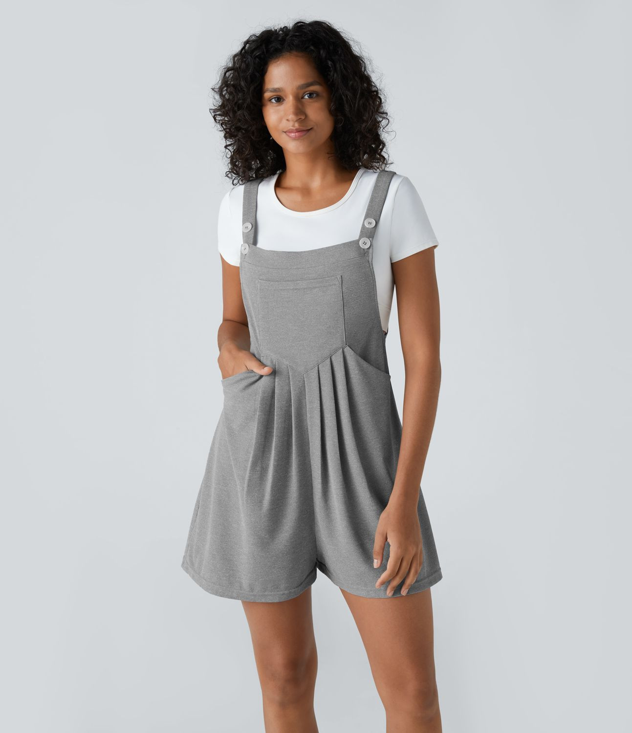 Women’s Adjustable Strap Button Multiple Pockets Plicated Waffle Casual Overalls - Halara | HALARA