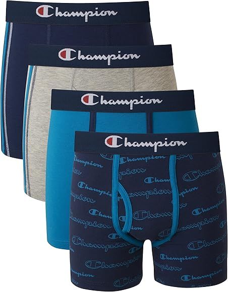 Champion Boys' Underwear, Cotton Stretch Boxer Briefs, Moisture-Wicking, Assorted 4-Pack | Amazon (US)