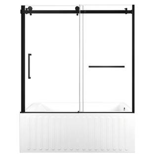 60 in. x 30.7 in. Acrylic Rectangular Alcove Soaking Bathtub with Right Drain in White/Matte Black | The Home Depot