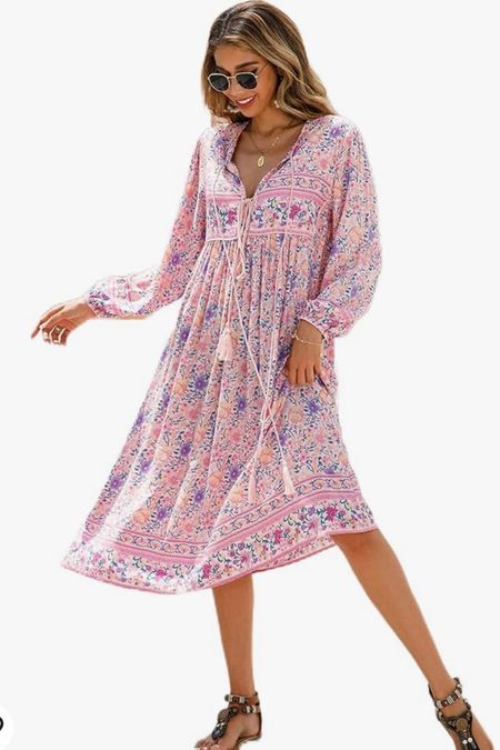 R.Vivimos Women's Long Sleeve Floral Print Retro V Neck Tassel Bohemian Midi Dresses
Amazon prime summer and spring dress 

#LTKparties #LTKstyletip #LTKfindsunder50
