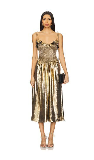 For Love & Lemons Bethany Midi Dress in Metallic Gold. - size M | Revolve Clothing (Global)