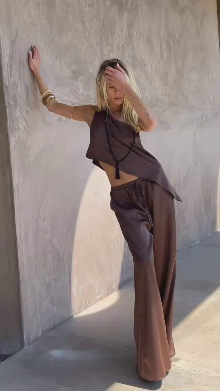 Estelle Espresso Satin Pant | 12th Tribe | 12th Tribe