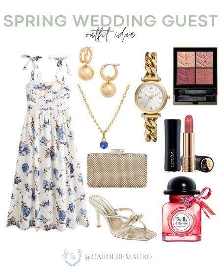Elevate your wedding guest look with this white floral midi dress, metallic heels, an elegant purse, gold accessories, and more!
#beautyfavorite #springfashion #outfitinspo #formalwear

#LTKSeasonal #LTKstyletip #LTKbeauty