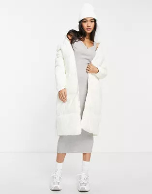 Gianni Feraud long funnel neck padded coat in off-white | ASOS (Global)