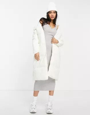 Gianni Feraud long funnel neck padded coat in off-white | ASOS (Global)