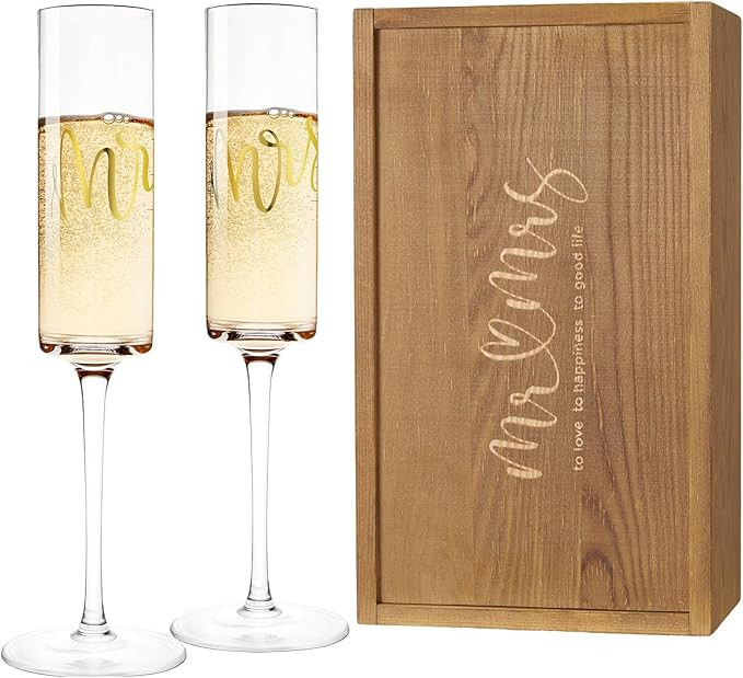 AW BRIDAL Wedding Champagne Flutes set of 2, Crystal Champagne Flutes for Mr and Mrs Wedding Cham... | Amazon (US)
