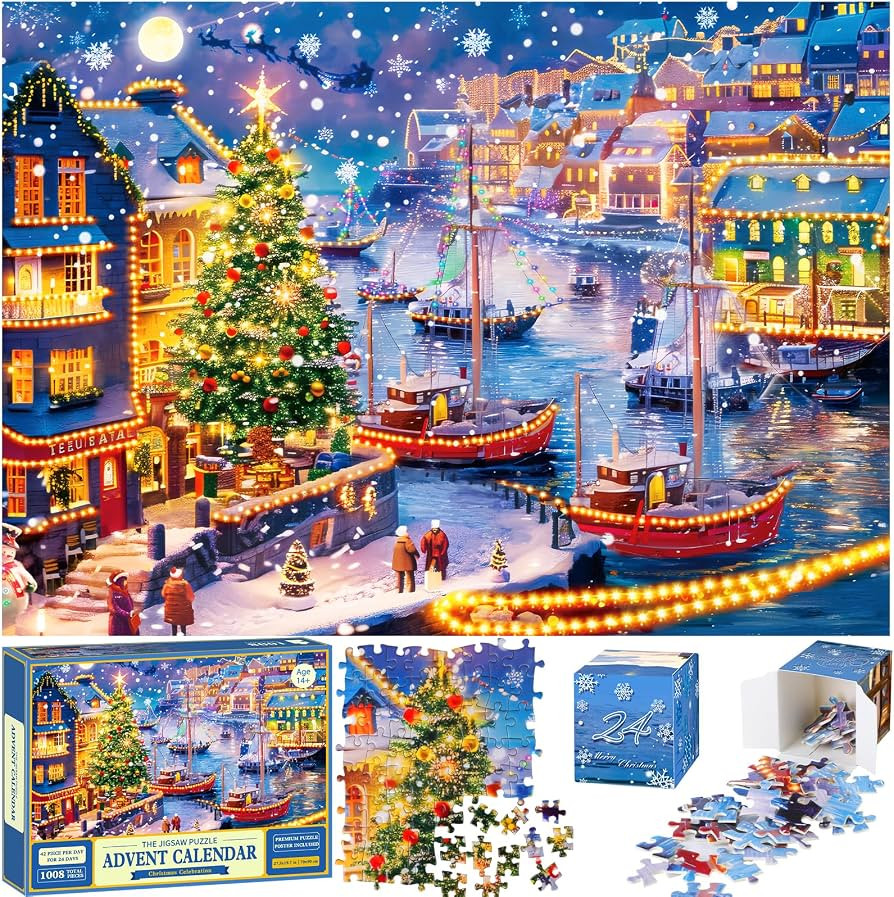 Quanquer Advent Calendar 2024 Christmas Puzzles: Christmas Harbour 24 Days Countdown Calendar Jig... | Amazon (US)