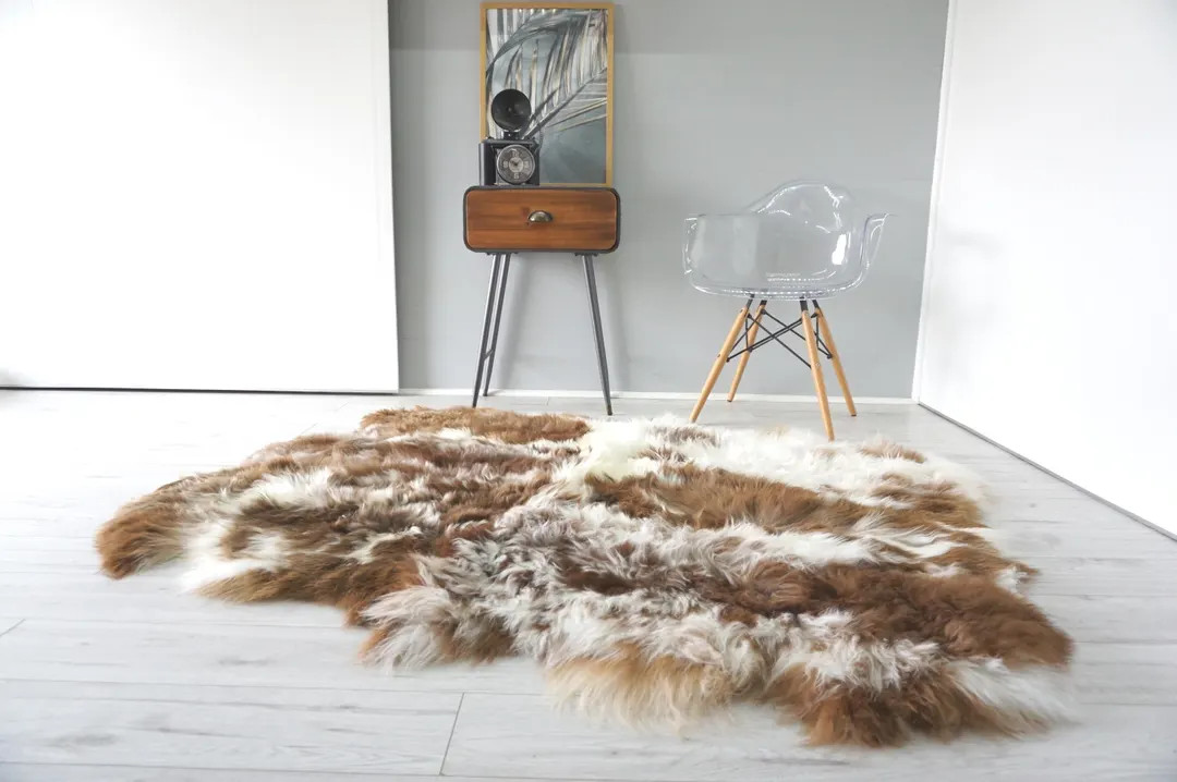Rare Brown & White Sheepskin Rug: Extra Soft Long Wool, Sexto Size | Etsy (US)
