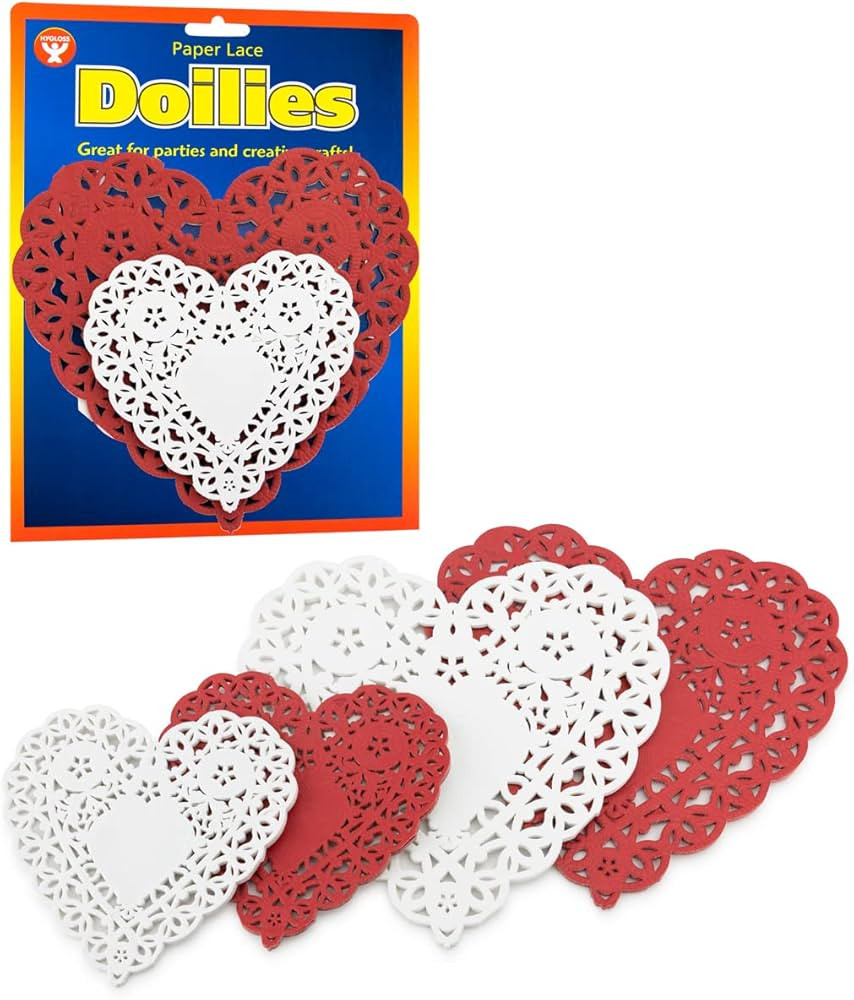 Hygloss Products Heart Doilies - Assorted Sizes White And Red Paper Doily, Made In USA, 96 Pack | Amazon (US)