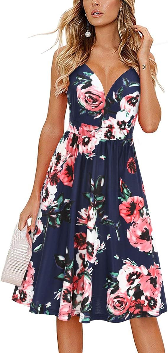 ULTRANICE Women's Summer Sexy Deep V Neck Floral Party Dresses with Pocket | Amazon (US)