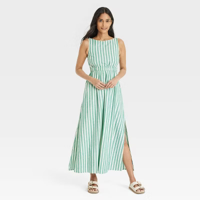 Women's Maxi A-Line Dress - Universal Thread™ Green Striped XS | Target