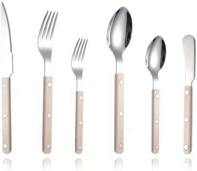 Rivet ABS Clamp Handle Silverware Set - 6-Piece Stainless Steel Flatware with Steak Knife, Fork, ... | Amazon (US)