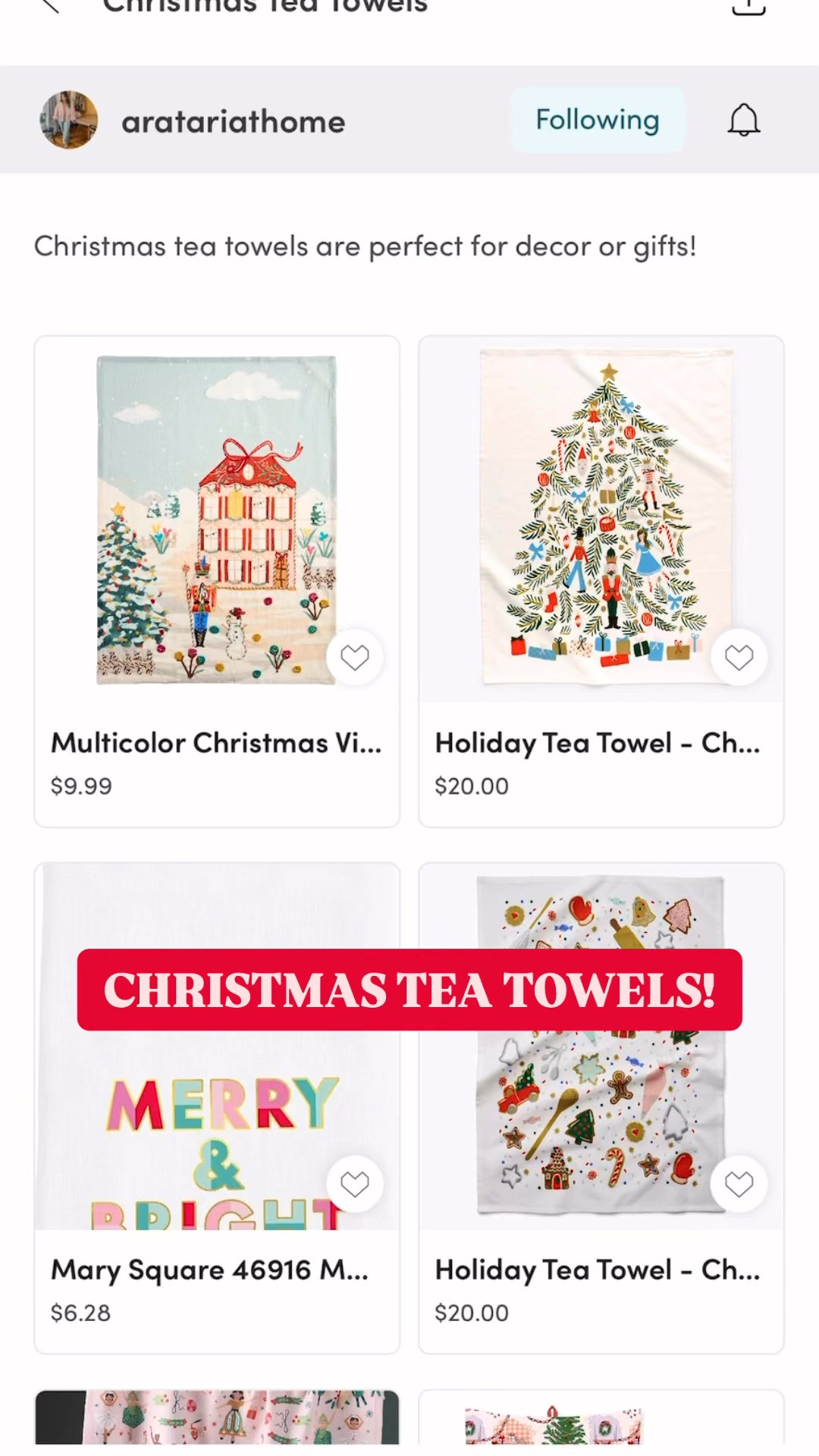 Christmas tea towels make great decor by framing them or pinning them over old art. They look so cute in a kitchen. They are perfect hostess gifts too! Anthropologie, rifle paper company, amazon, and world market have some really fun tea towel designs for the holidays!


#LTKHome #LTKSeasonal #LTKHoliday