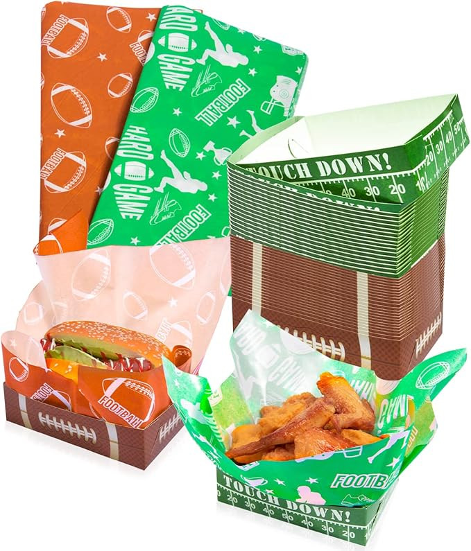 YAYIP 50 Pack Paper Food Trays Disposable with Football Style, Nacho Trays and Hot Dog Tray with ... | Amazon (US)