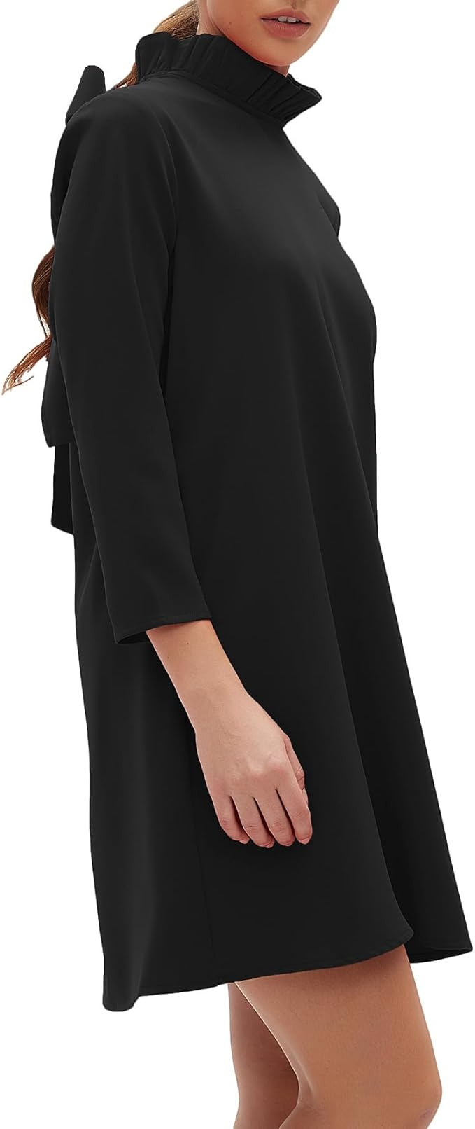Kedera Women's Fall Bow Tie Dress Casual Mini Dress Ruffle Mock Neck Long Sleeve Dress Swing Eleg... | Amazon (US)