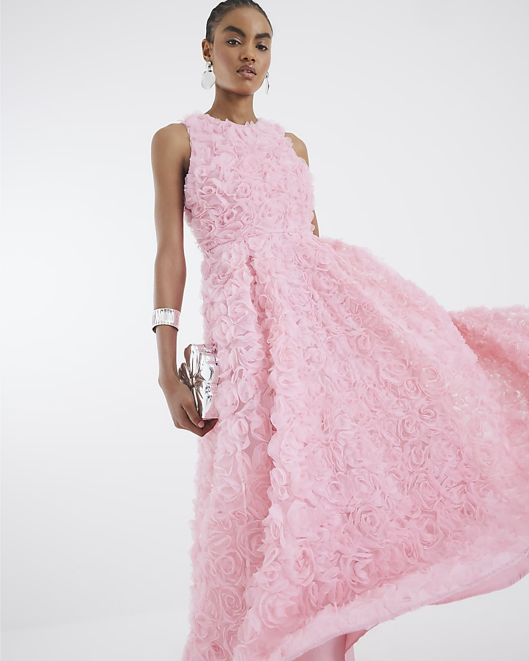 Pink 3D Floral Occasion Midi Dress | River Island UK & IE