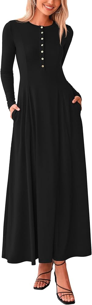 PRETTYGARDEN Casual Maxi Dress for Women 2025 Spring Fashion Long Sleeve Button Fit and Flare Lon... | Amazon (US)