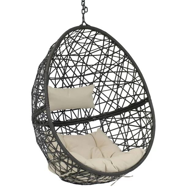 Sunnydaze Caroline Hanging Egg Chair Swing - Resin Wicker Porch Swing - Modern All-Weather Constr... | Walmart (US)