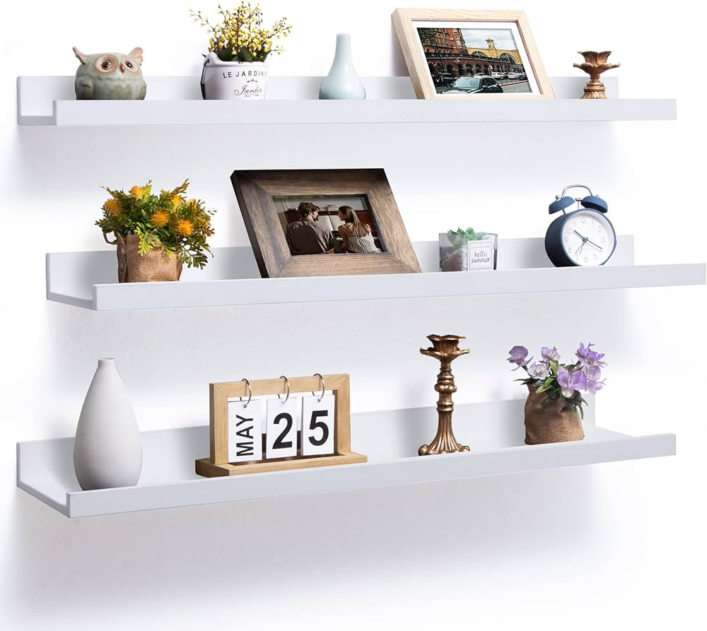 Axeman Picture Ledge Shelf, 36 Inch Floating Shelves Set of 3, White Floating Shelves with Lip, P... | Amazon (US)