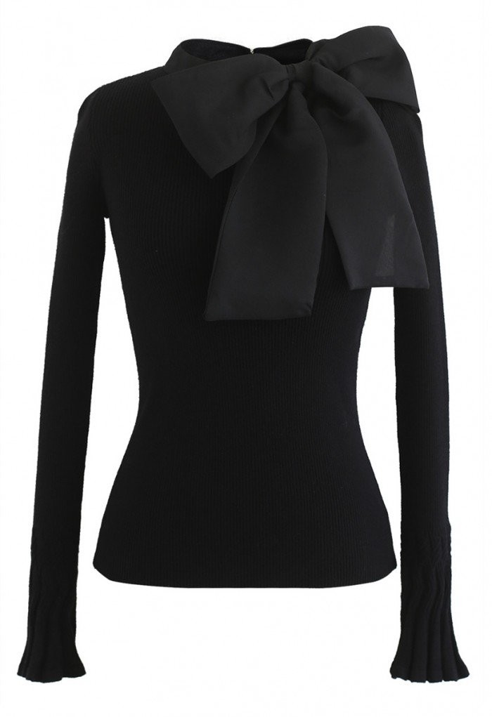 Fancy with Bowknot Knit Top in Black | Chicwish