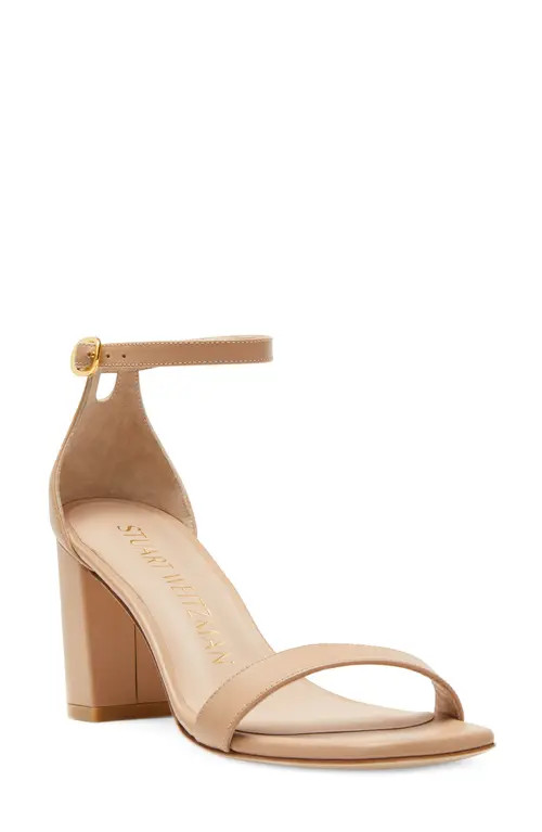 Stuart Weitzman Nudistcurve 75 Block Heel Sandal in Adobe Smooth Calf at Nordstrom, Size 9.5 | Nordstrom