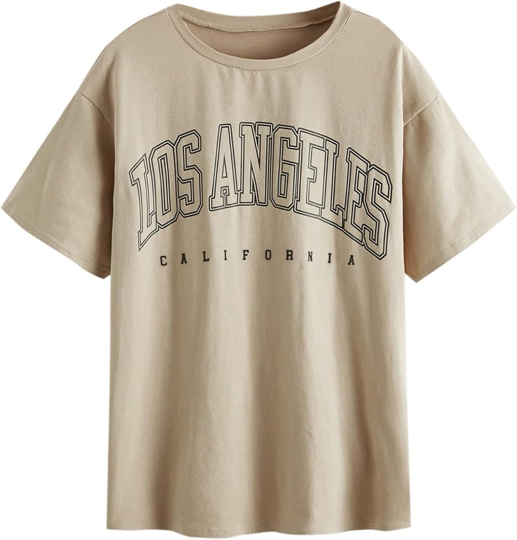 Women's Graphic Oversized Tees Letter Print Summer Tops Vintage Half Sleeve Loose Casual T Shirts | Amazon (US)