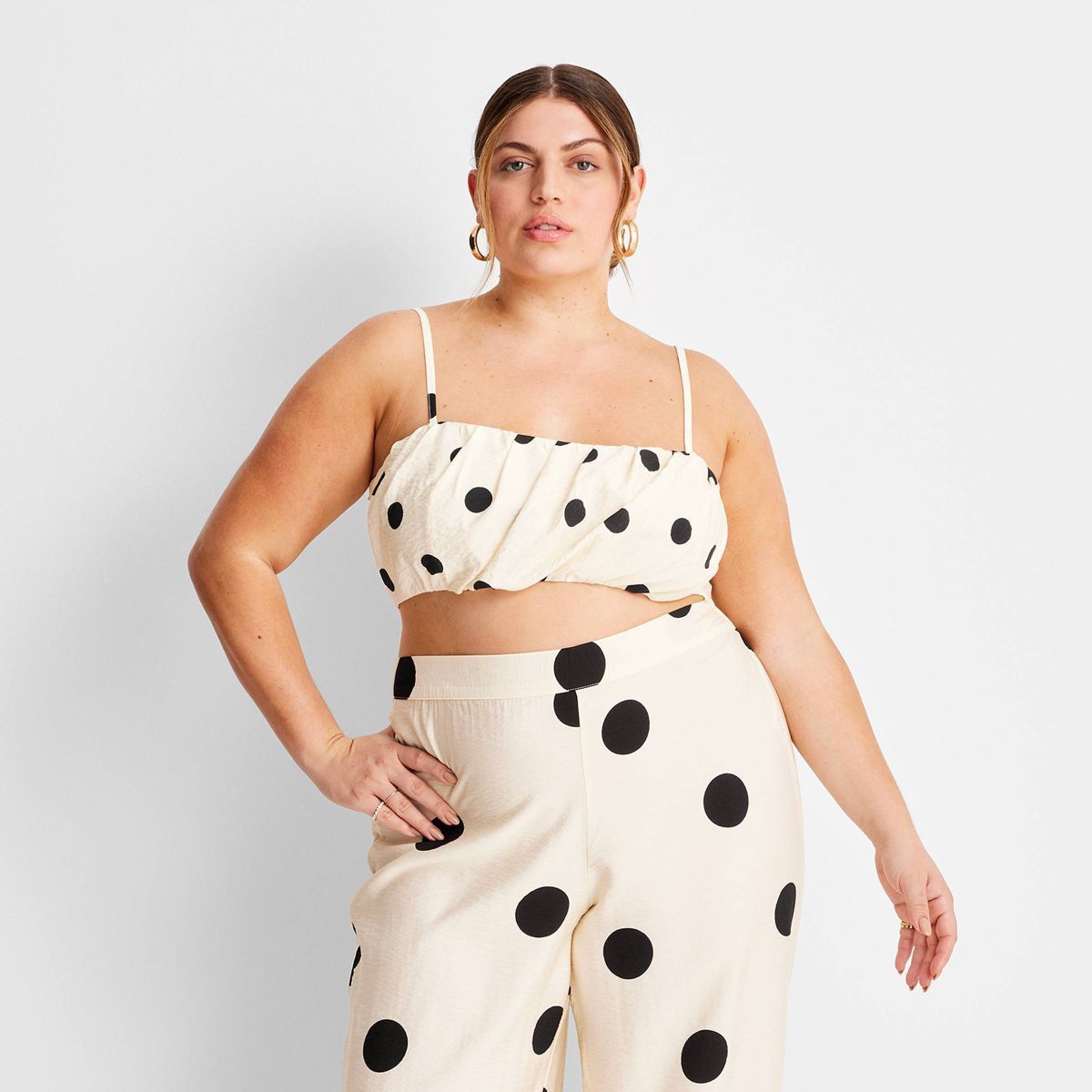 Women's Strappy Crop Top - Future Collective™ with Jenny K. Lopez Cream/Black Polka Dots | Target