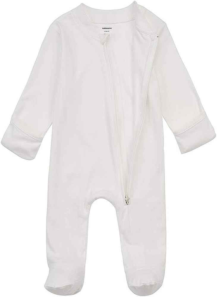 Baby Footed Pajamas with Mitten Cuffs - Unisex Newborn Infant 2 Ways Zipper Cotton Footie Onesies | Amazon (US)