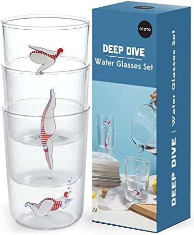 OTOTO Deep Dive Glassware Sets - Stackable Water Glasses Set - Glass Drinking Glasses - Cool Gift... | Amazon (US)