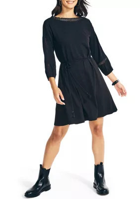 Nautica Women's Fit and Flare Crochet Trim Dress, Black, Medium | Belk