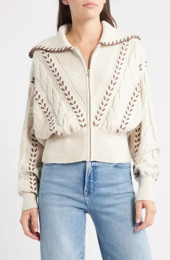 Rails Lune Whipstitch Detail Cotton Blend Bomber Sweater | Nordstrom | Nordstrom