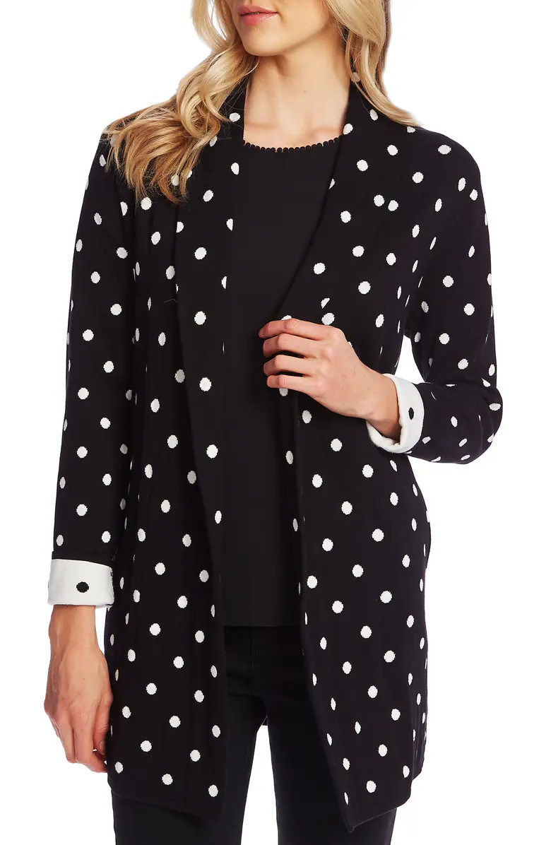 CeCe Polka Dot Open Front Long Cardigan | Nordstrom | Nordstrom