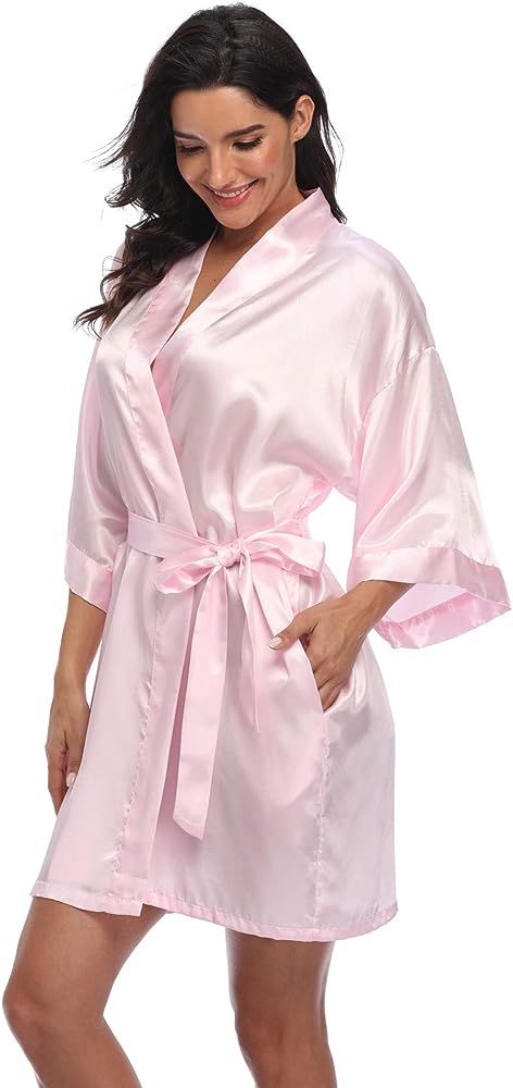 Women's Pure Short Silky Robes Bridesmaid Bride Party Satin Robes Sleepwear | Amazon (US)