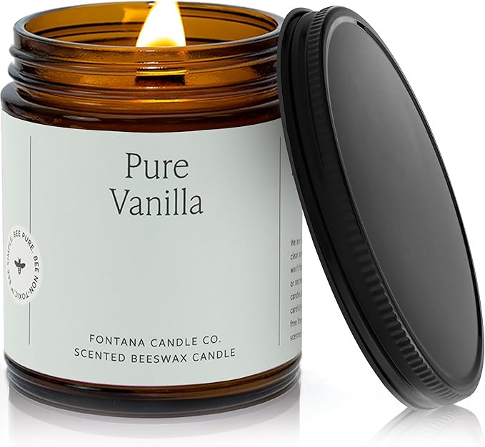 Fontana Candle Co Wood Wick Beeswax Jar Candle, Vanilla – Made Safe with Coconut Oil & Pure Ess... | Amazon (US)