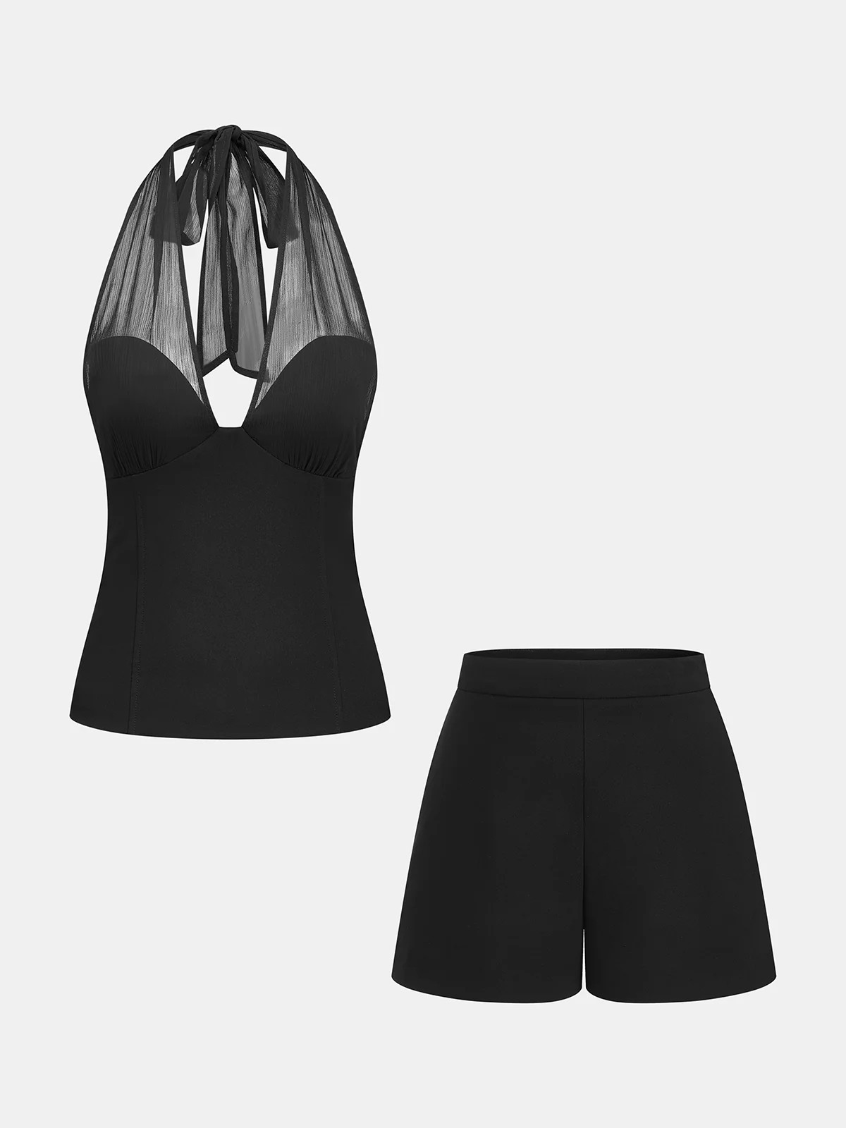 Sheer Halter Neck Top & Shorts Set | Commense
